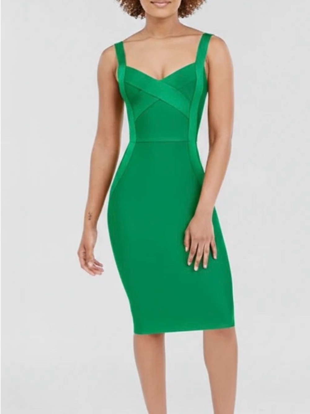 Women’s Green Solid Knit Bodycon Sheath Dress Sweetheart Zip Strappy Sz L